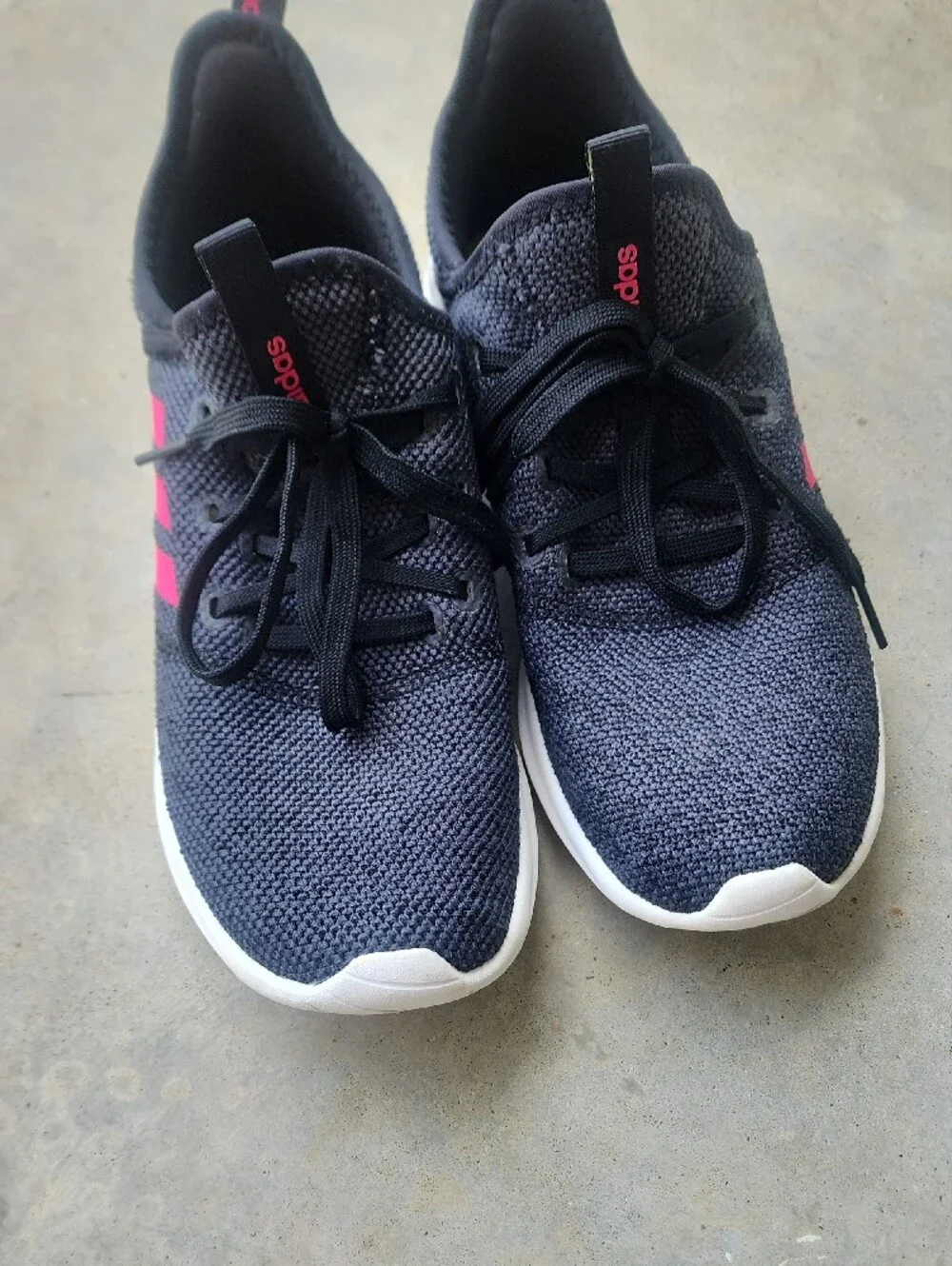 adidas Womens Knit Sneakers in Dark Gray with Pink Stripes